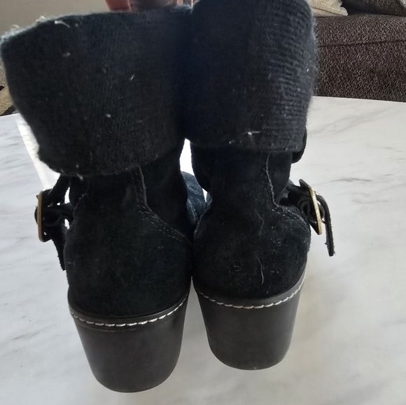 Crocs Winter Pull On Boot Sz 6W Women Black Suede Suede Knit Top Block Heel - Picture 7 of 16